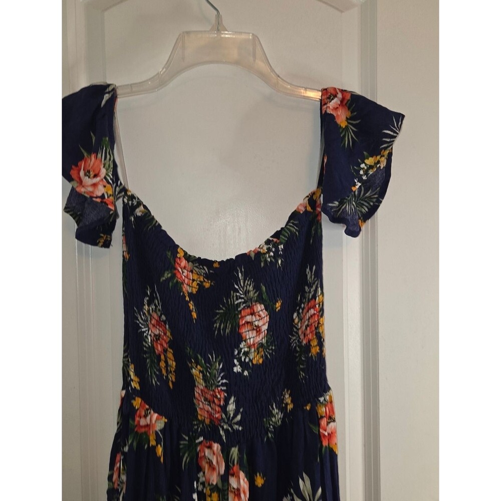 Adam Levine Navy Floral Rayon Strapless Cap Sleeve Midi Dress - Picture 10 of 11